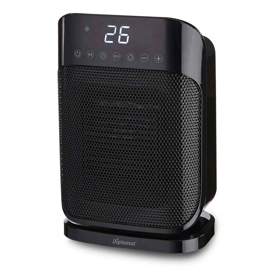 Керамична печка Diplomat P18, 1800W, 2 скорости, Защита IP21 , До 15 кв.м, LED дисплей, Таймер, Черен