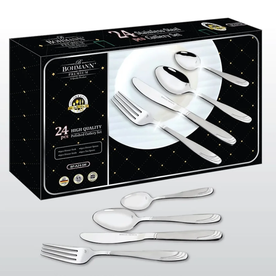 Комплект прибори за хранене Bohmann BH BP A24-SM, Кутия, 24 бр, Инокс