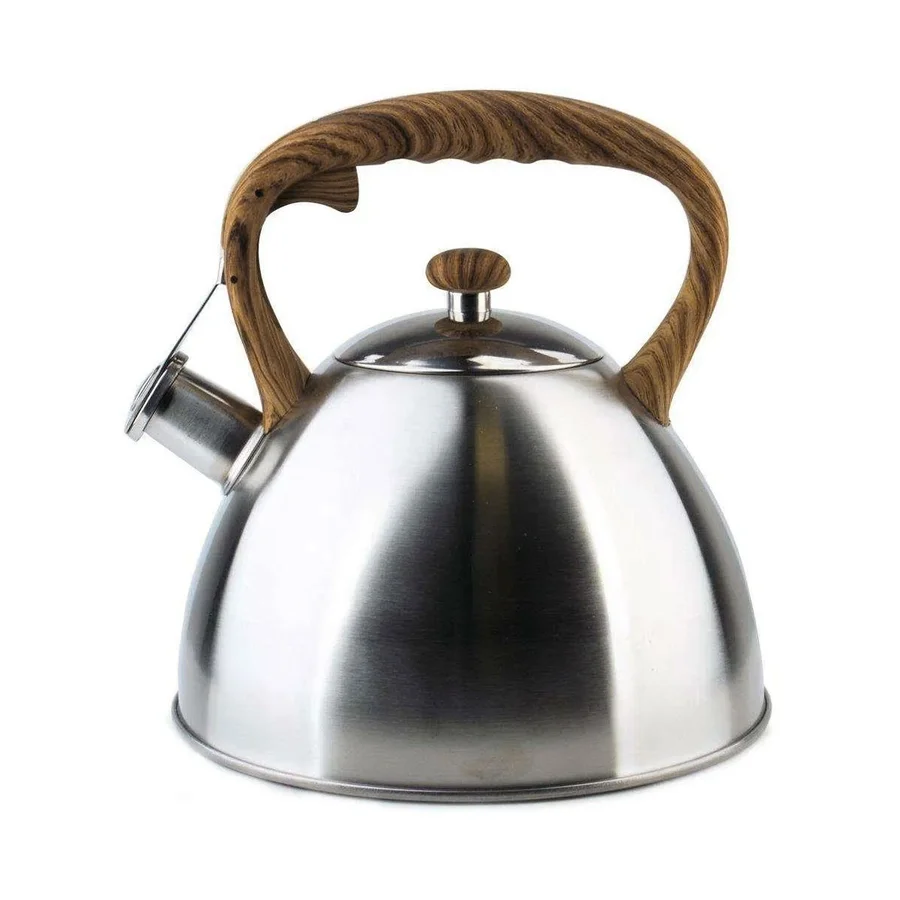 Свирещ чайник HausRoland HR739-12, 3 литра, Неръждаема стомана, Индукция, Инокс/Кафяв