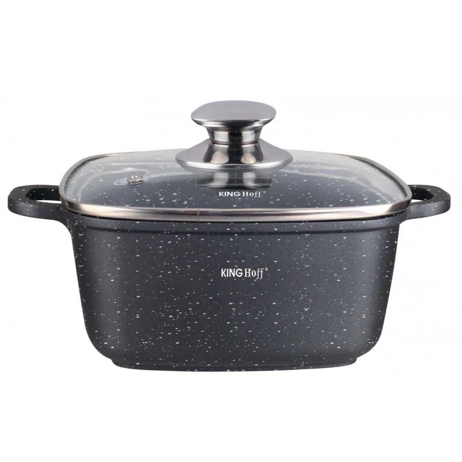 Тенджера за фурна и котлон Kinghoff KH 1603, 24x24, 4.5l, Мраморно покритие, Индукция, Черен