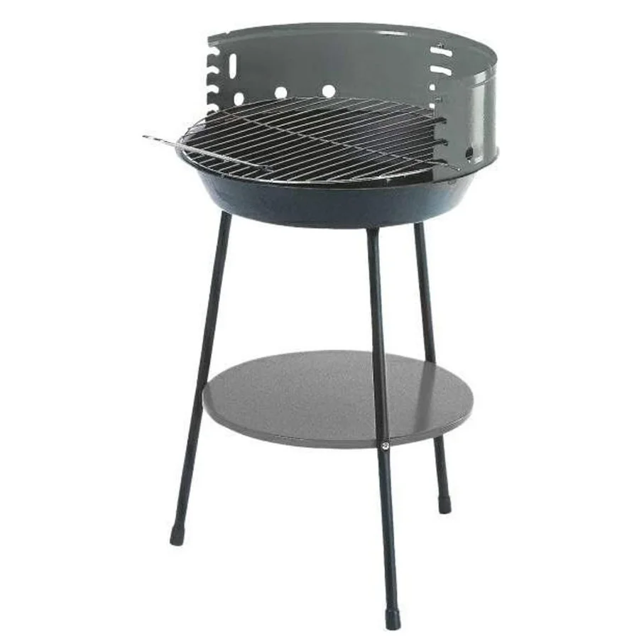 Барбекю на дървени въглища с долен рафт MasterGrill MG915, 35 см диаметър, Метал, Черен/сив