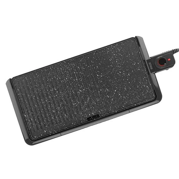 Електрическа скара Muhler MG-5126, 2200W, 2 зони за печене, Мраморно покритие, 25х51см, Тавичка за мазнина, Черен