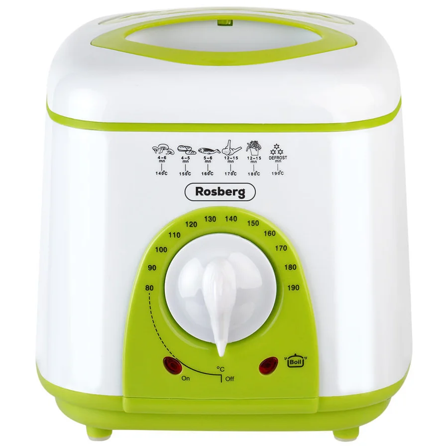 Фритюрник мини Rosberg R51980B, 1 литър, 950W, 80-190 C, Бял/зелен