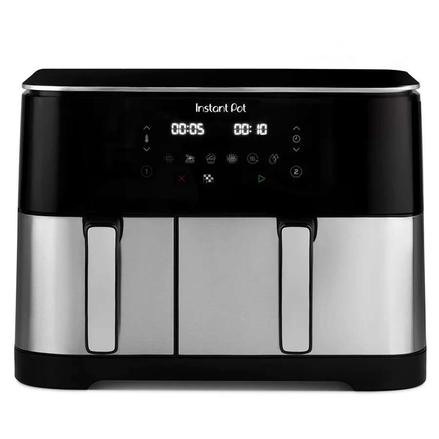 Двоен фритюрник с горещ въздух 8в1 Instant Pot Vortex DUAL SPLIT, 2600W, 11 л, 205°C, EvenCrisp, Синхронизирано готвене, Сензорно управление, Черен/инокс