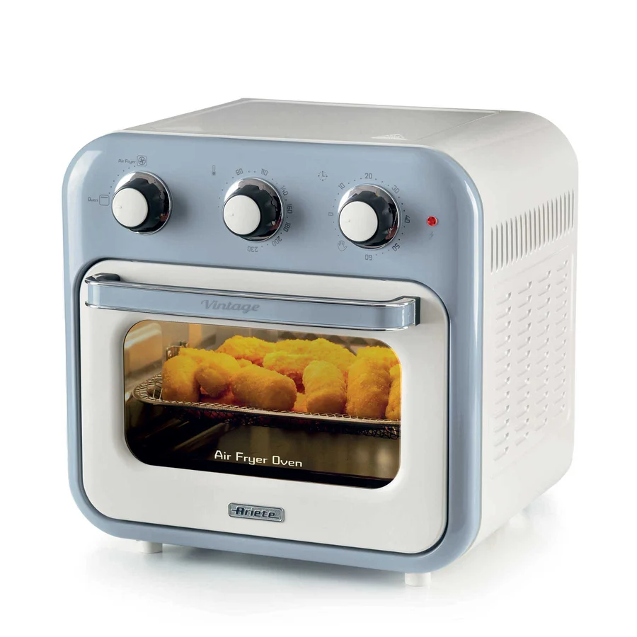 Фритюрник-фурна с горещ въздух Ariete VINTAGE 4632/05, 1400W, 16 л, До 230C, Таймер 60 мин, Въртяща се кошница, Бял/Светлосин