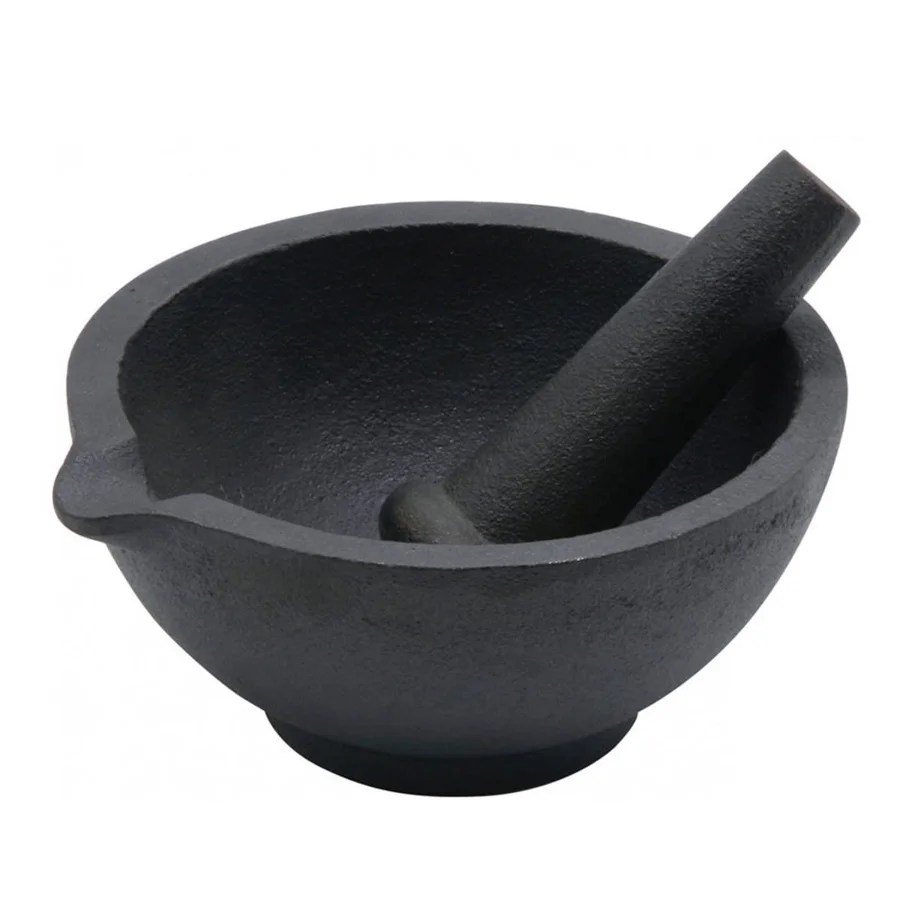 Хаванче и пестик Kinghoff KH 1197, 13x6.5 см, Изцяло чугунен, Черен