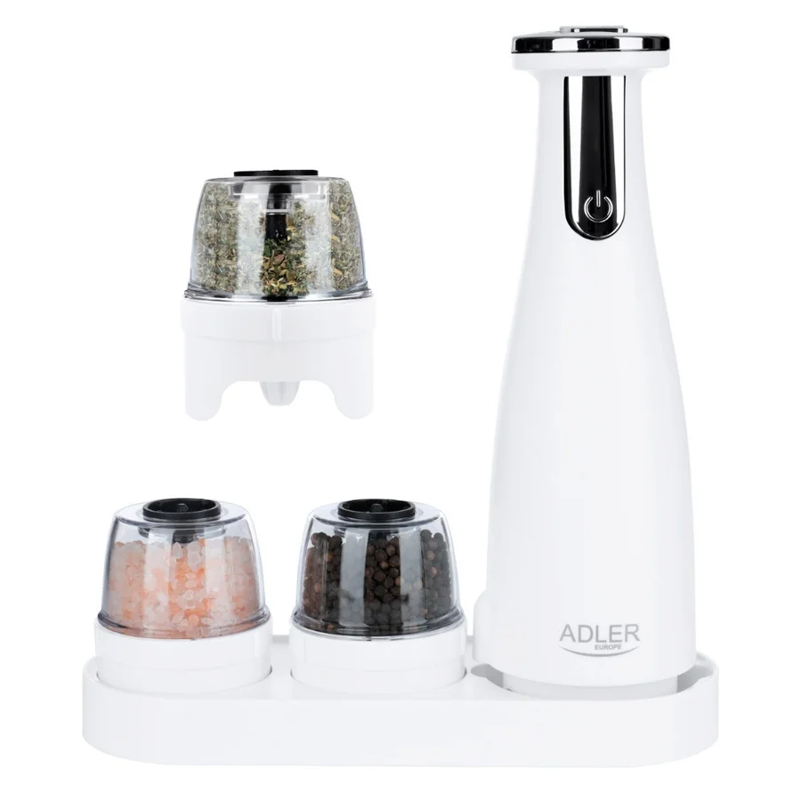 Електрически мелнички Adler AD 4449W, 3 бр, 150 мл, USB, Li-Ion 1500mAh, Керамични остриета, Бял