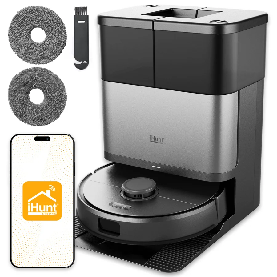 Робот-прахосмукачка с моп iHunt BRO Robo Clean V9, двойно лазерен AI, 10 000 Па, автоматично изпразване, LiDAR навигация, Wi-Fi