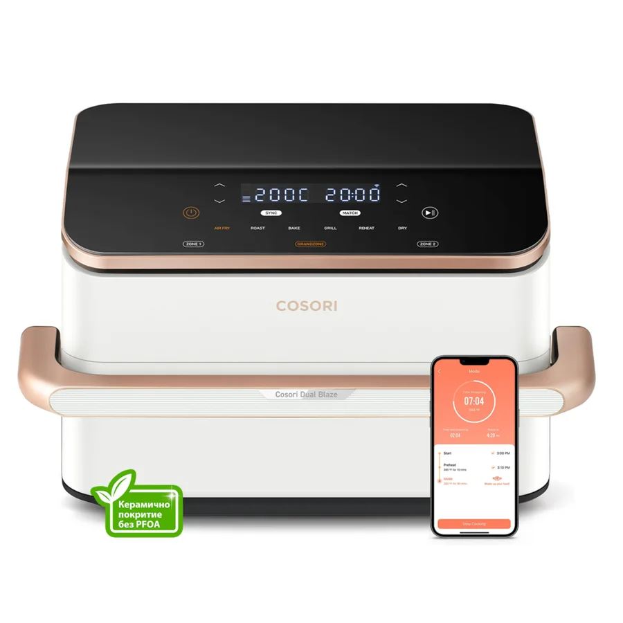Фритюрник с горещ въздух Cosori Dual Blaze TwinFry CAF-TF101S, 10L, бял