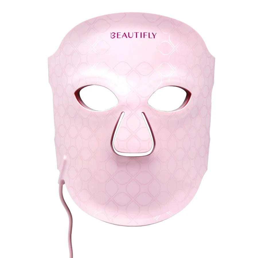 Фототерапевтична маска за лице Beautifly Aura Glam, 220 LED светлини, Колагенова регенерация и антиейдж ефект, 3 интензитета, Охлаждане, USB-C, Розов
