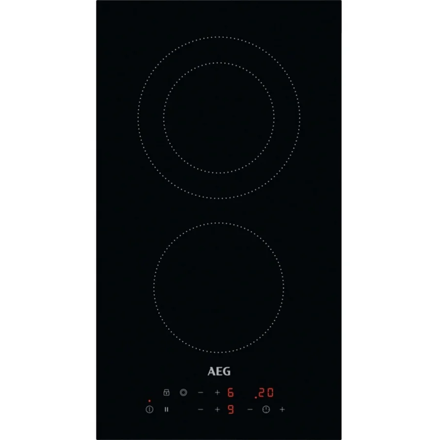 Керамичен плот за вграждане AEG HRB32310CB, 2900W, 2 зони, 9 степени, OptiHeat, Таймер, Черен