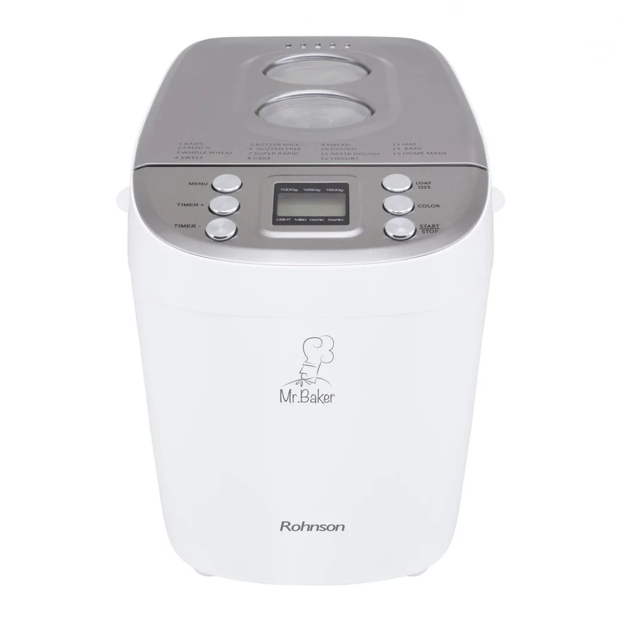 Хлебопекарна Rohnson R-2098, 850W, 2 бъркалки, 15 програми, LCD дисплей, Бял